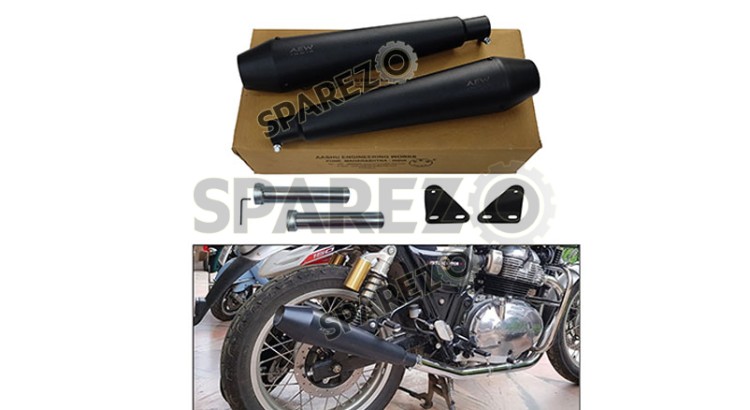 Royal Enfield GT and Interceptor 650cc AEW TE 101 Black Exhaust Silencer Pair - SPAREZO